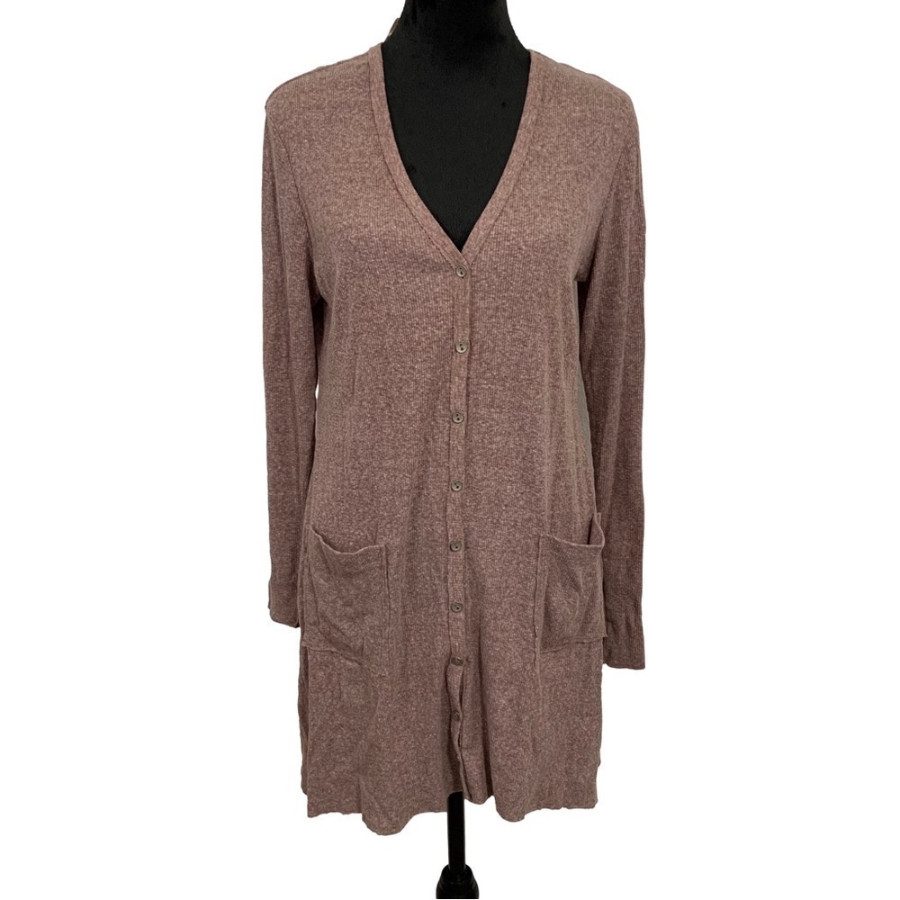 Ruff Hewn Mauve Midi Length Button Down Cardigan Sweater Size L